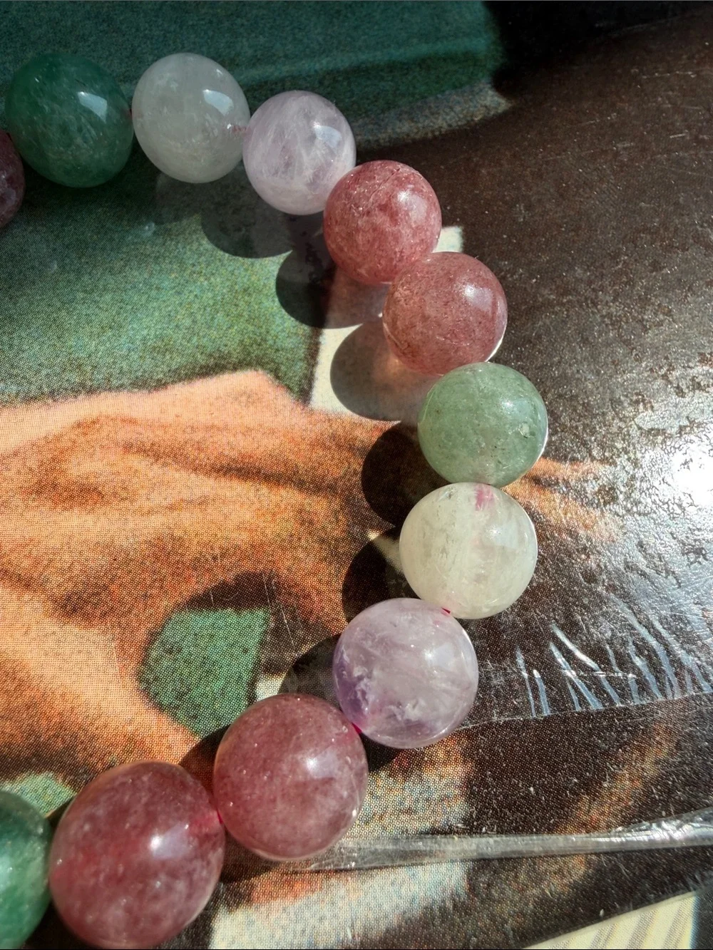 Multicolor Natural Gemstone Quartz Bracelet - Green, Pink & White
